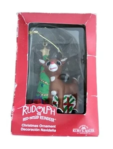 Kurt S Adler Ceramic Christmas Ornaments Rudolph The Red-Nose Reindeer NEW - Picture 1 of 8