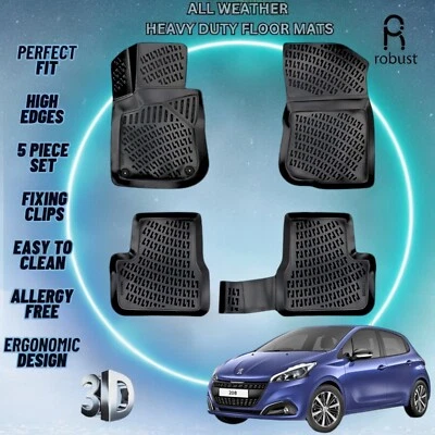 Custom Car Floor Mats For Peugeot 208 2012-2019 TPE Rubber All Weather 3d Liners - Image 1 of 4