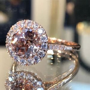 Gorgeous Rose Gold Filled Round Cubic Zirconia Women's Wedding Ring Size 6-10