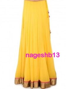 Indian Long Skirt, Bollywood Skirt, Yellow Skirt With Golden Border, Dance Skirt