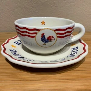 AMERICAN ROOSTER RISE AND SHINE soup CUP SAUCER DEPT 56 chicken New Box - Picture 1 of 3