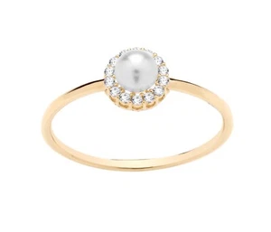 9ct Yellow Gold Freshwater Pearl & CZ Halo Cluster Ring size J K L M N O P Q R S - Picture 1 of 7