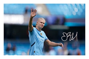 Fotografía autógrafa firmada por Erling Haaland A4 póster Man City - Imagen 1 de 1