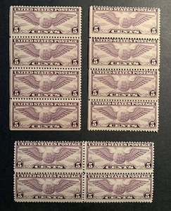 U.S. FRÜHE LUFTPOSTMARKEN, (3) POSTFRISCHE BLÖCKE VON (4), LEUCHTENDE FARBE, O.G., SCOTT#C12 - Bild 1 von 2