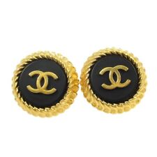 Chanel Button Earrings Clip-On Black 95A 123154