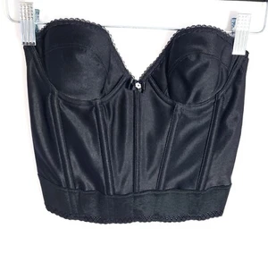 Vtg Lady Marlene Corset Bra 32B Black Boned Long Line Strapless 60's Glam Goth - Picture 1 of 10