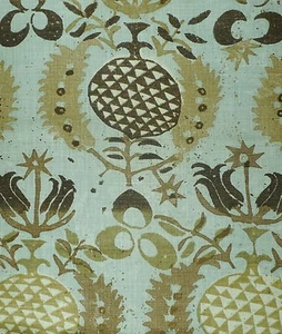 TYLER GRAPHIC Pomegranate hand printed linen turquoise brown new remnant - Picture 1 of 1