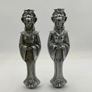 Vintage Art Deco Woman Lady Statue Sculptural Lamp Base Matched Pair Rare - Picture 1 of 24