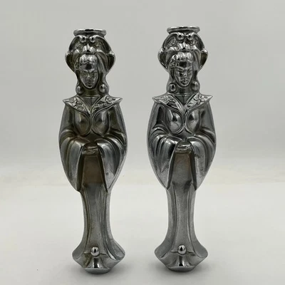 Vintage Art Deco Woman Lady Statue Sculptural Lamp Base Matched Pair Rare - Image 1 of 4