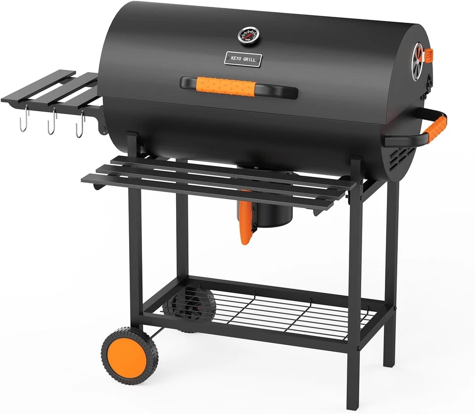 Parrillas de carbón de barril de 29 pulgadas con tenedor de carne asador manual, pesadas Foto 1 de 4