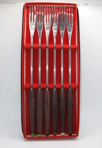 Juego de 6 tenedores de fondue vintage Mid Century Woodcrest de acero inoxidable # 1758 - Imagen 1 de 8