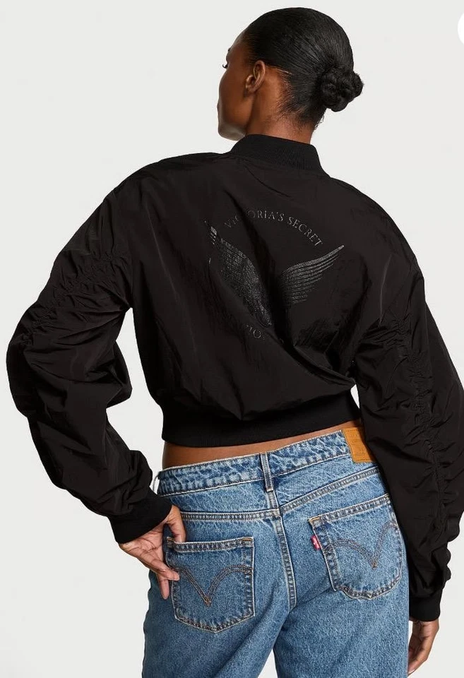 Victoria’s Secret Chaqueta Bomber Negra Recortada en Vuelo Desfile de Moda 2025 XL NUEVA Foto 1 de 1