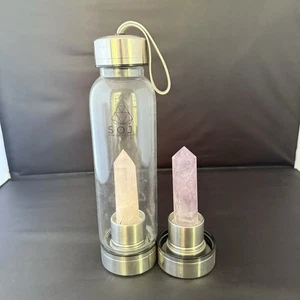 SOJI Pure Crystal Energy Glass Water Bottle Rose Quartz And Amethyst Pre-Owned - Picture 1 of 5