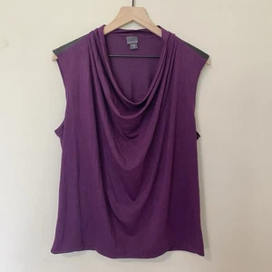 Covington XL Purple Sleeveless Cowl Neck Top Faux Leather Shoulder Detail - Picture 1 of 7