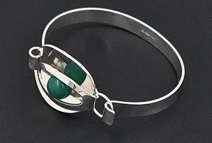 Brazalete Elis Kauppi Kupittaan Kulta Finlandia Modernista Esterlina y Calcedonia Años 50 - Imagen 1 de 10