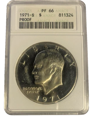 1971-S ANACS PF 66 Soapbox Generation 4 Eisenhower Proof 40% Silver (Peg Leg) - Image 1 of 2