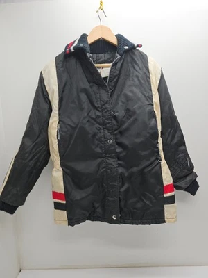 雅马哈雪地摩托车夹克 ACC-11200 女士大号黑色尼龙绗缝复古 — 第 1/4 张图片