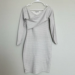 WALTER BAKER striped Black and White wrap neckline bodycon dress size Small - Picture 1 of 8