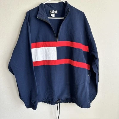 VTG Surf Style Mens Pullover 1/4 Zip Windbreaker Blue White Red L/XL Made USA - Image 1 of 4
