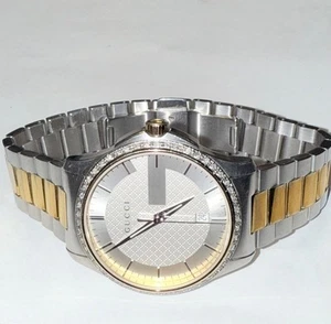 GUCCI MENS TIMELESS STAINLESS STEEL TWO TONE DIAMOND WATCH - Picture 1 of 14