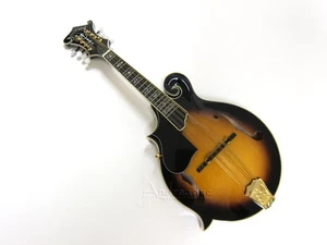 GOLDFARBENE F-STYLE MANDOLINE mit HARTSCHALE LINKSHÄNDER BLUEGRASS SUNBURST - Bild 1 von 6