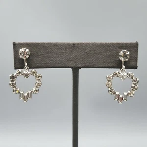 Vintage B David signierte Baguette Kristall offenes Herz Silber Schraubverschluss Ohrringe - Bild 1 von 8