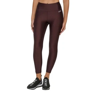 DKNY Sport High Waist 7/8 Burgundy Shine Yoga Stretch Leggings L NEW DP2P2782 - Picture 1 of 4