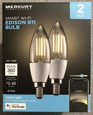 Mercury Innovations Smart WI-FI Edison B11 Bulb (2-pack) 40W | FACTORY SEALED - Image 1 of 4