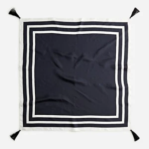 J. Crew Silk Scarf With Tassels Oversize Bandana Black & White 30" - Picture 1 of 8
