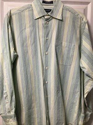 Винтажная мужская сорочка Nautica на пуговицах зеленая желтая полоса 16 - 34/35 большой размер - Изображение 1 из 4