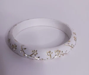 Vintage Plastic White Goldtone Floral Bracelet  6" - Picture 1 of 5