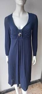 Abito Pennyblack Max Mara blu scuro drappeggiato ornamento gioiello viscosa XL- 40/42 - Foto 1 di 10