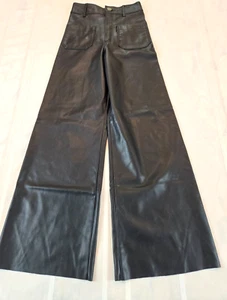 ZARA Pantalone donna svasato alto nero ecopelle piatto davanti taglia 0 - Foto 1 di 10