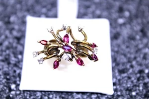 Vintage 18K Diamond w/ Red Stones Cluster, Size 7.5 - Picture 1 of 4
