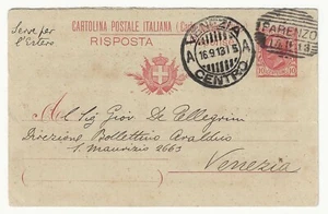 Regno - Risposta su cartolina 10 cent. tipo Leoni 1907 da Parenzo a Venezia - Picture 1 of 1