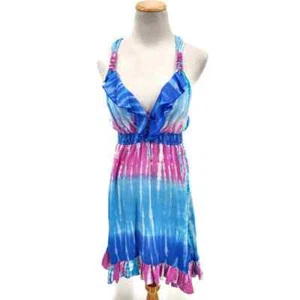 Mini Vestido Hale Bob 100% Seda Volantes Delantero Talla XS Azul Rosa - Imagen 1 de 4