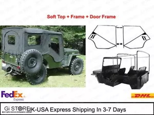 Soft Top with Civil Bow Frame & Door Frame For JEEP WILLYS CJ2A,CJ3A,3B, ++ - Picture 1 of 11