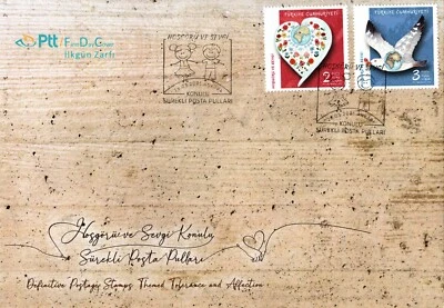 TURKEY 2021 LARGE FIRST DAY COVER LOVE STAMP & TOLERANCE STAMP SUPER NICE  - Image 1 of 4