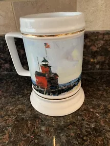 JAMES BRANDESS Beach Lighthouse Artwork Art Beer Mug Coffee Cup Saugatuck, MI - Picture 1 of 5