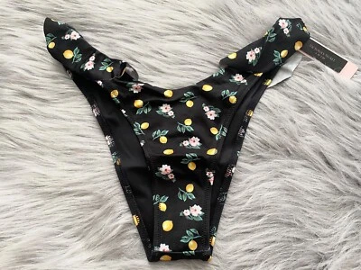 Sexy parte inferior de bikini de natación Victoria's Secret negra con volantes de limón Foto 1 de 4