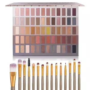 Pro 60 Shades Eyeshadow Palette + 15 Pcs Makeup Brushes Set High Pigmented - Picture 1 of 12