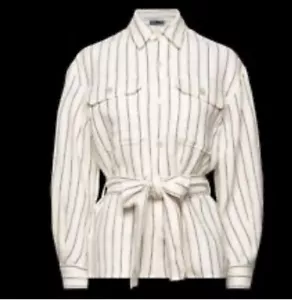 RALPH LAUREN NWOT Linen Jacket Sz 6 Cream Brown Striped Belted Utility $298 - Picture 1 of 5