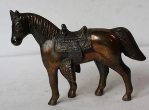 Horse Figurine Standing Copper Bronze Color Metal with Saddle One Piece Figurine - Picture 1 of 1