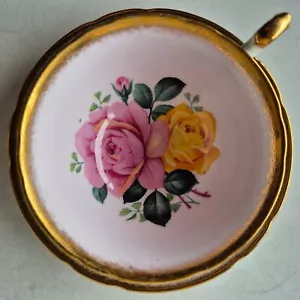 Paragon Bone China England Tasse mit breiter Öffnung und Untertasse. Rosa & gelbe Rosen - Bild 1 von 14