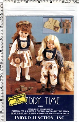 "Teddy Time" ©1997 Indygo Junction Sewing Craft Doll Clothing Pattern IJ474 NEW - Image 1 of 4