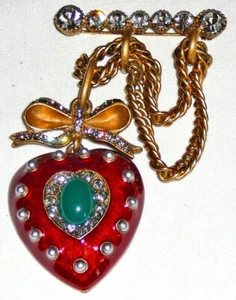Quality enamel and crystal heart pendant brooch - Picture 1 of 2