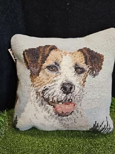 NWT Vintage Needlepoint Pillow Jack Russell 10x10 - Picture 1 of 5