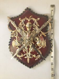 Vintage Medieval Coat of Arms Sword  Plaque Crest Wall Hanging Spain CC