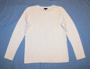 Suéter Talbots Para Mujer Med Petite MP Marfil Tejido con Cable Cuello Redondo Botón para el Hombro - Imagen 1 de 10