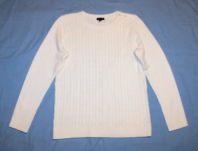 Suéter Talbots Para Mujer Med Petite MP Marfil Tejido con Cable Cuello Redondo Botón para el Hombro Foto 1 de 4